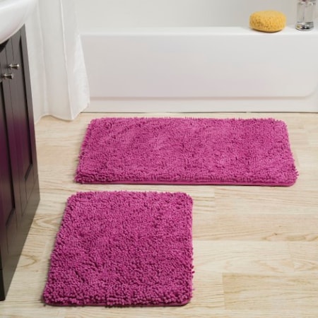 Hastings Home 2 Piece Memory Foam Shag Bath Mat - Pink 723399KXQ